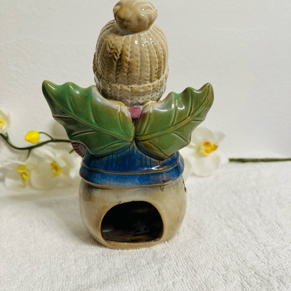 Vintage Hand Painted Stoneware Ceramic Christmas Holiday Tealight Candle Lamp - Picture 6 of 11